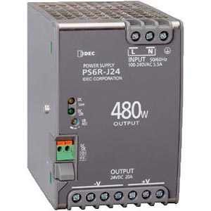 Bộ chuyển đổi nguồn cung cấp điện IDEC PS6R-J24 Nguồn cấp: 100...240VAC, 110...350VDC; Số đầu ra: 1; 24VDC; 20A; 480W; Lắp thanh ray DIN