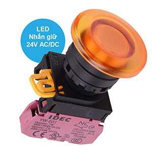 Nút nhấn giữ có đèn IDEC YW1L-A4E01Q4A 24VAC/DC D22 1NC (Hổ phách)