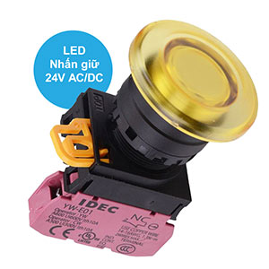 Nút nhấn giữ có đèn IDEC YW1L-A4E01Q4Y 24VAC/DC D22 1NC (Vàng)