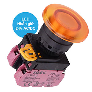 Nút nhấn giữ có đèn IDEC YW1L-A4E02Q4A 24VAC/DC D22 2NC (Hổ phách)