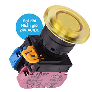 Nút nhấn giữ có đèn IDEC YW1L-A4E11Q7Y 24VAC/DC D22 1NO+1NC (Vàng)