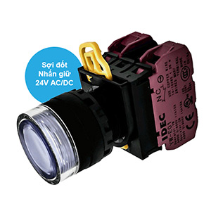 Nút nhấn giữ có đèn IDEC YW1L-AF2E02Q7W 24VAC/DC D22 2NC (Trắng)