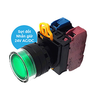 Nút nhấn giữ có đèn IDEC YW1L-AF2E11Q7G 24VAC/DC D22 1NO+1NC (Xanh)