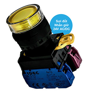 Nút nhấn giữ có đèn IDEC YW1L-AF2E11Q7Y 24VAC/DC D22 1NO+1NC (Vàng)