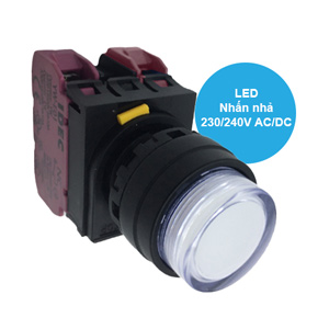 Nút nhấn nhả có đèn IDEC YW1L-M2E02QM3PW 220VAC D22 2NC (Trắng)