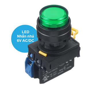 Nút nhấn nhả có đèn IDEC YW1L-M2E10Q2G 6VAC/DC D22 1NO (Xanh)