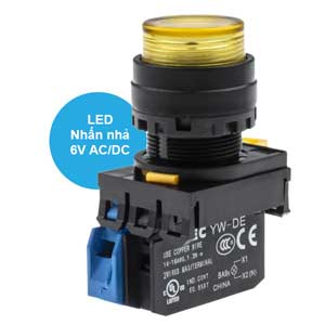 Nút nhấn nhả có đèn IDEC YW1L-M2E10Q2Y 6VAC/DC D22 1NO (Vàng)