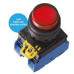 Nút nhấn nhả có đèn IDEC YW1L-M2E20QM3R 220VAC D22 2NO (Đỏ)