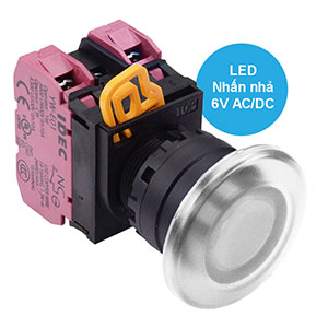 Nút nhấn nhả có đèn IDEC YW1L-M4E02Q2W 6VAC/DC D22 2NC (Trắng)