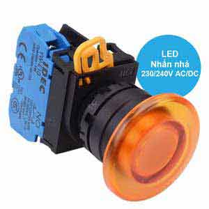 Nút nhấn nhả có đèn IDEC YW1L-M4E10QM3A 220VAC D22 1NO (Hổ phách)