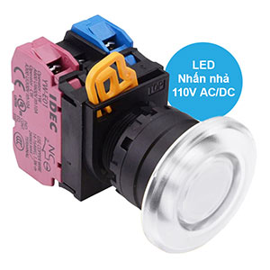 Nút nhấn nhả có đèn IDEC YW1L-M4E11QHPW 110VAC D22 1NO+1NC (Trắng)