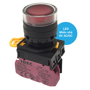 Nút nhấn nhả có đèn IDEC YW1L-MF2E01Q2R 6VAC/DC D22 1NC (Đỏ)