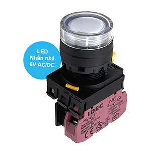 Nút nhấn nhả có đèn IDEC YW1L-MF2E01Q2W 6VAC/DC D22 1NC (Trắng)