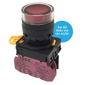 Nút nhấn nhả có đèn IDEC YW1L-MF2E01Q6R 12VAC/DC D22 1NC (Đỏ)