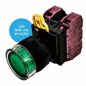 Nút nhấn nhả có đèn IDEC YW1L-MF2E02Q2G 6VAC/DC D22 2NC (Xanh)