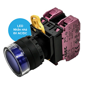 Nút nhấn nhả có đèn IDEC YW1L-MF2E02Q2S 6VAC/DC D22 2NC (Xanh)