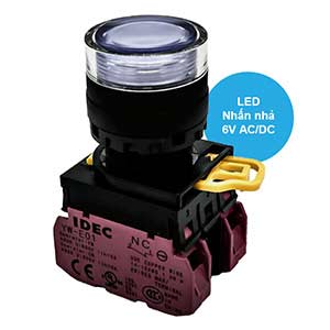 Nút nhấn nhả có đèn IDEC YW1L-MF2E02Q2W 6VAC/DC D22 2NC (Trắng)