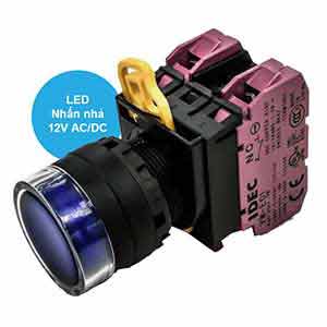 Nút nhấn nhả có đèn IDEC YW1L-MF2E02Q3S 12VAC/DC D22 2NC (Xanh)