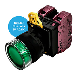 Nút nhấn nhả có đèn IDEC YW1L-MF2E02Q5G 6VAC/DC D22 2NC (Xanh)