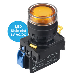 Nút nhấn nhả có đèn IDEC YW1L-MF2E10Q2A 6VAC/DC D22 1NO (Hổ phách)