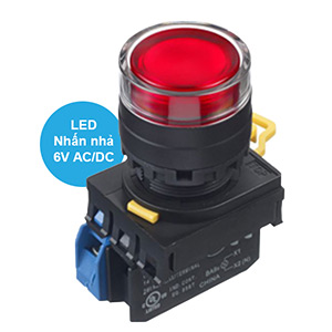 Nút nhấn nhả có đèn IDEC YW1L-MF2E10Q2R 6VAC/DC D22 1NO (Đỏ)