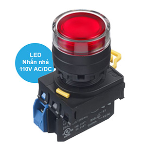 Nút nhấn nhả có đèn IDEC YW1L-MF2E10QHR 110VAC D22 1NO (Đỏ)