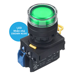 Nút nhấn có đèn YW1L-MF2E10QM3G IDEC 1NO, xanh lá, D22mm