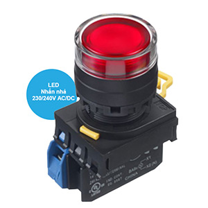 Nút nhấn có đèn YW1L-MF2E10QM3R IDEC 1NO, màu đỏ, D22mm