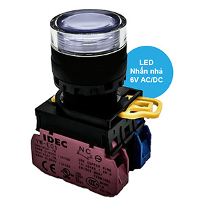 Nút nhấn nhả có đèn IDEC YW1L-MF2E11Q2W 6VAC/DC D22 1NO+1NC (Trắng)