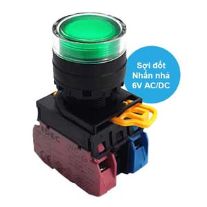 Nút nhấn nhả có đèn IDEC YW1L-MF2E11Q5G 6VAC/DC D22 1NO+1NC (Xanh)