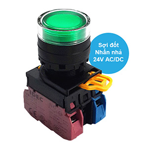 Nút nhấn nhả có đèn IDEC YW1L-MF2E11Q7G 24VAC/DC D22 1NO+1NC (Xanh)