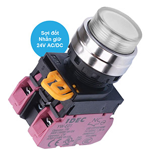 Nút nhấn giữ có đèn IDEC YW4L-A2E02Q7W 24VAC/DC D22 2NC (Trắng)