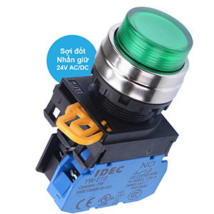 Nút nhấn giữ có đèn IDEC YW4L-A2E10Q7G 24VAC/DC D22 1NO (Xanh)