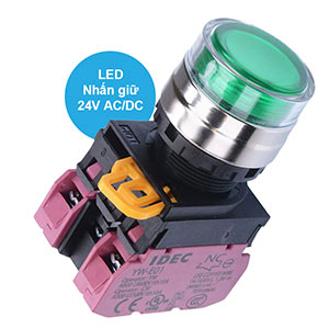 Nút nhấn giữ có đèn IDEC YW4L-AF2E02Q4G 24VAC/DC D22 2NC (Xanh)