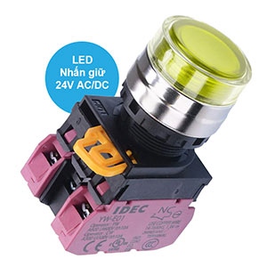 Nút nhấn giữ có đèn IDEC YW4L-AF2E02Q4Y 24VAC/DC D22 2NC (Vàng)