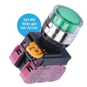 Nút nhấn giữ có đèn IDEC YW4L-AF2E02Q7G 24VAC/DC D22 2NC (Xanh)