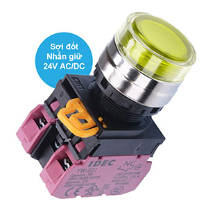 Nút nhấn giữ có đèn IDEC YW4L-AF2E02Q7Y 24VAC/DC D22 2NC (Vàng)