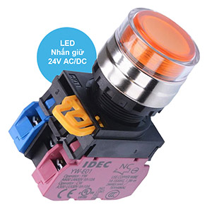 Nút nhấn giữ có đèn IDEC YW4L-AF2E11Q4A 24VAC/DC D22 1NO+1NC (Hổ phách)