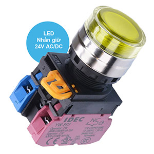 Nút nhấn giữ có đèn IDEC YW4L-AF2E11Q4Y 24VAC/DC D22 1NO+1NC (Vàng)