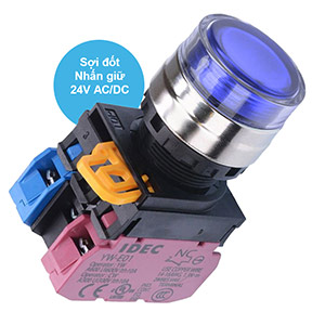 Nút nhấn giữ có đèn IDEC YW4L-AF2E11Q7S 24VAC/DC D22 1NO+1NC (Xanh)