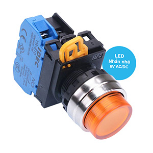 Nút nhấn nhả có đèn IDEC YW4L-M2E10Q2A 6VAC/DC D22 1NO (Hổ phách)