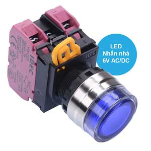 Nút nhấn nhả có đèn IDEC YW4L-MF2E02Q2S 6VAC/DC D22 2NC (Xanh)