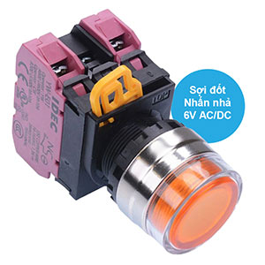 Nút nhấn nhả có đèn IDEC YW4L-MF2E02Q5A 6VAC/DC D22 2NC (Hổ phách)