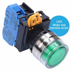 Nút nhấn nhả có đèn IDEC YW4L-MF2E10QM3G 220VAC D22 1NO (Xanh)