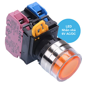 Nút nhấn nhả có đèn IDEC YW4L-MF2E11Q2A 6VAC/DC D22 1NO+1NC (Hổ phách)