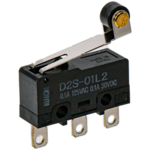 Công tắc hành trình  OMRON D2S-01L2 BY OMZ Hinge roller lever; SPDT; 0.1A at 125VAC, 0.1A at 30VDC; 1.47N; 19.8mm; 9.7mm; 6.4mm