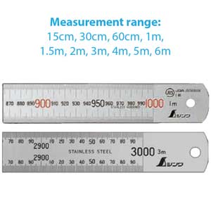 Thước lá thép không gỉ SHINWA 14095 Hệ đo: Metric; 5m; Phân độ trên: 1mm; Phân độ dưới: 1mm; Stainless steel