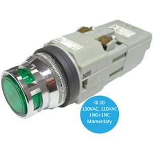 Nút nhấn nhả có đèn IDEC ALFN21611DNG 110VAC D30 1NO+1NC (Xanh)