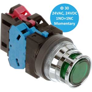 Nút nhấn nhả có đèn ALFN22211DNG IDEC, D30, xanh