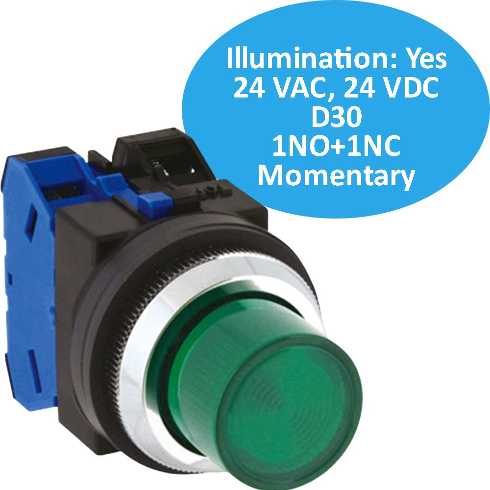 Nút nhấn nhả có đèn IDEC ALGN22211DNG 24VAC/DC D30 1NO+1NC (Xanh)